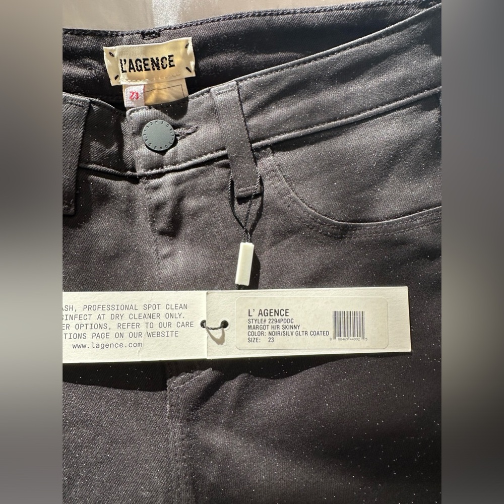 L’AGENCE Margot High-Rise Skinny black coated with Silver Giltter Jean | 23 NWT - Picture 4 of 7